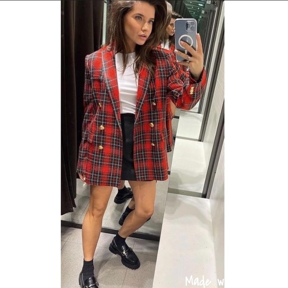 Zara double breasted button tweed blazer NWT - Picture 6 of 10